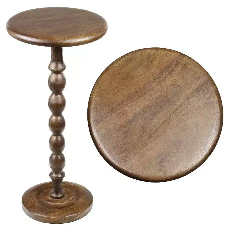 JONATHAN Y Augustus 24.5 Mesa auxiliar de bebidas redonda con pedestal de madera de husillo clásico para casa de campo y mesa auxiliar decorativa