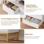 Cómoda para dormitorio, 7 cajones con tiradores y patas de metal dorado, cómoda moderna para armario