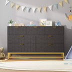 Cómoda para dormitorio, 7 cajones con tiradores y patas de metal dorado, cómoda moderna para armario