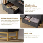 Cómoda para dormitorio, 7 cajones con tiradores y patas de metal dorado, cómoda moderna para armario