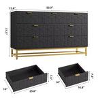 Cómoda para dormitorio, 7 cajones con tiradores y patas de metal dorado, cómoda moderna para armario