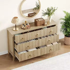 Cómoda para dormitorio con 7 cajones, cómoda moderna de 137 cm de ancho con tirador metálico, cómoda para TV, organizador de cajones de madera para dormitorio