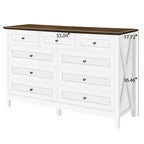 Cómoda rústica moderna Okak de 9 cajones con tiradores plateados, cómoda de madera minimalista, cómoda para dormitorio, recibidor