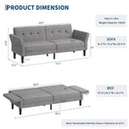 Sofá Cama Futón 89, Sofá Cama Convertible con Respaldo y Reposabrazos Ajustables, Sofá Cama Moderno para Sala de Estar, Dormitorio, Apartamentos