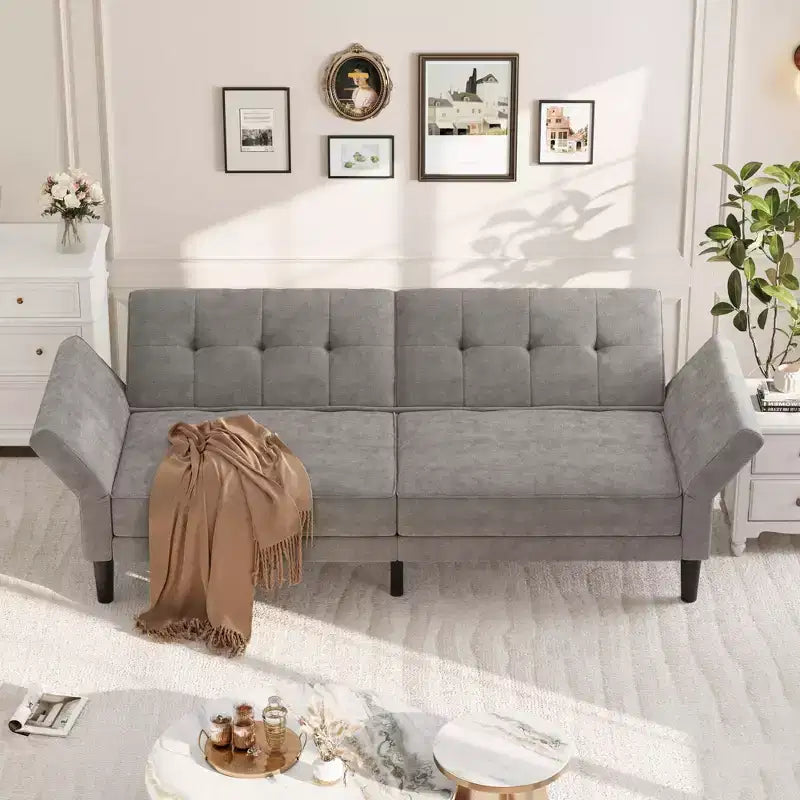 Sofá Cama Futón 89, Sofá Cama Convertible con Respaldo y Reposabrazos Ajustables, Sofá Cama Moderno para Sala de Estar, Dormitorio, Apartamentos