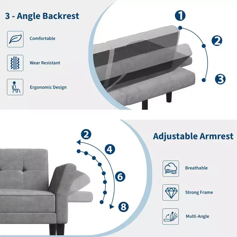 Sofá Cama Futón 89, Sofá Cama Convertible con Respaldo y Reposabrazos Ajustables, Sofá Cama Moderno para Sala de Estar, Dormitorio, Apartamentos