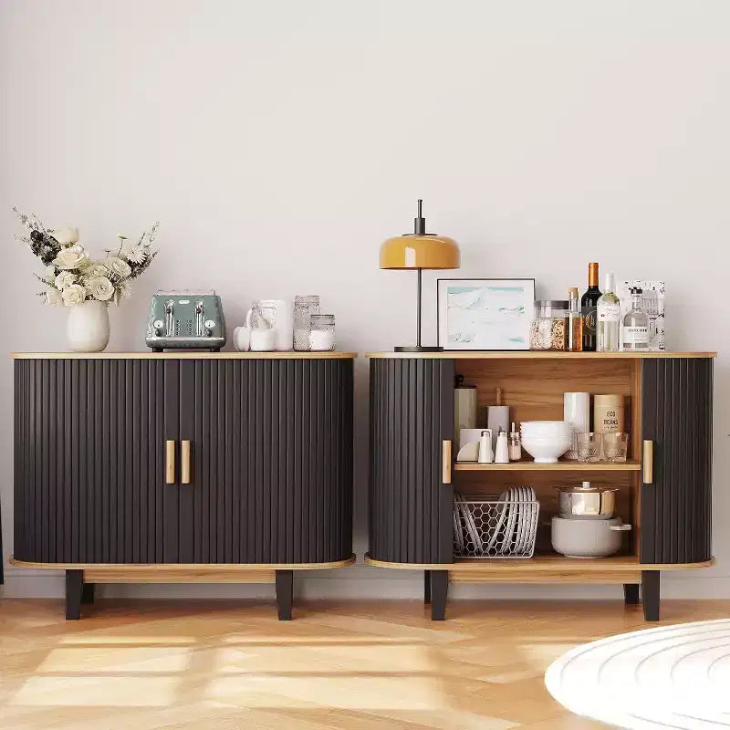 Aparador acanalado con puerta corredera, aparador moderno con estante ajustable para almacenamiento en múltiples habitaciones, diseño aerodinámico