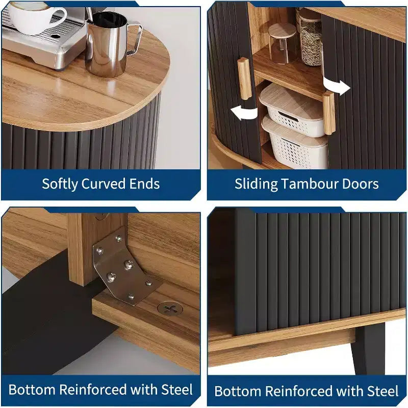 Aparador acanalado con puerta corredera, aparador moderno con estante ajustable para almacenamiento en múltiples habitaciones, diseño aerodinámico