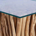 vidaXL Mesa de Centro Cuadrada de Madera Maciza de Teca Hecha a Mano con Tapa de Cristal, 66x66x40 cm Marrón