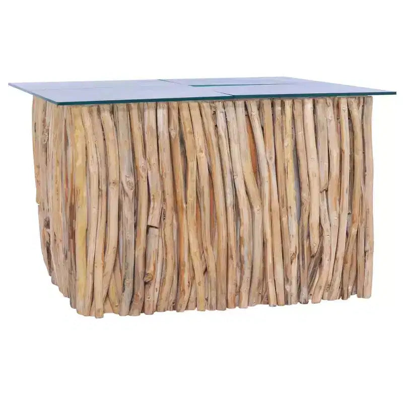 vidaXL Mesa de Centro Cuadrada de Madera Maciza de Teca Hecha a Mano con Tapa de Cristal, 66x66x40 cm Marrón