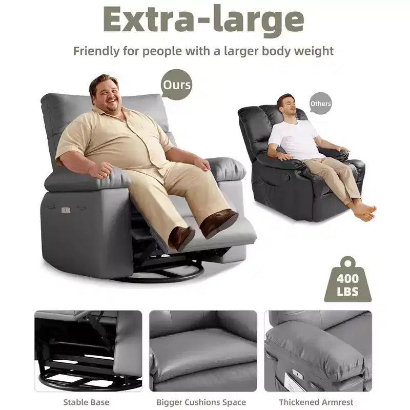 27 Sillón reclinable grande, mecedora giratoria 360 con calor y masaje (para sala de estar/dormitorio/cuarto de bebé)