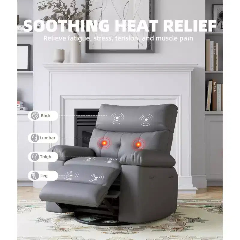 27 Sillón reclinable grande, mecedora giratoria 360 con calor y masaje (para sala de estar/dormitorio/cuarto de bebé)