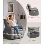 27 Sillón reclinable grande, mecedora giratoria 360 con calor y masaje (para sala de estar/dormitorio/cuarto de bebé)