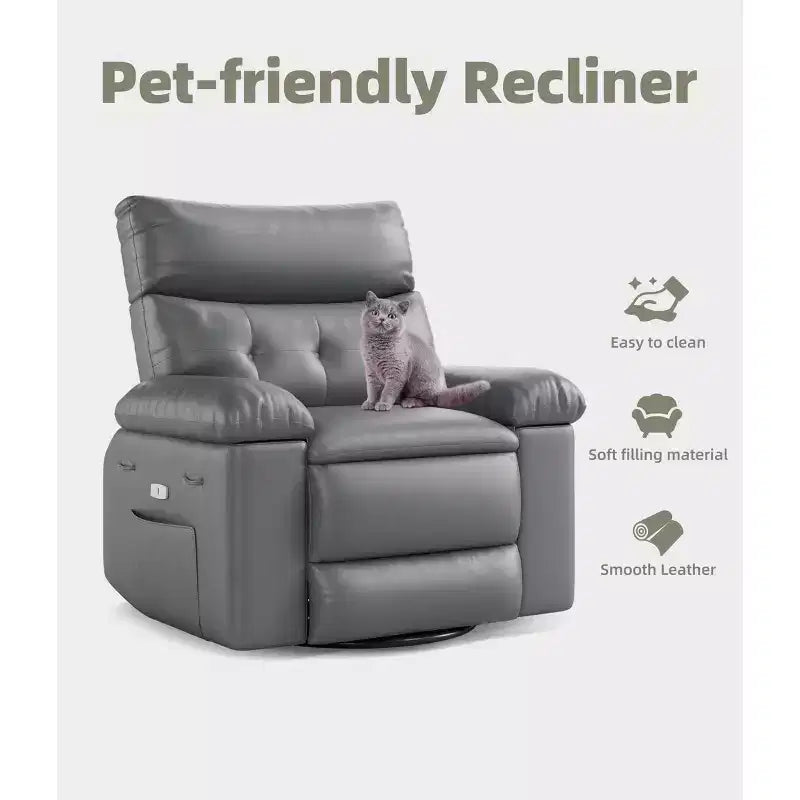 27 Sillón reclinable grande, mecedora giratoria 360 con calor y masaje (para sala de estar/dormitorio/cuarto de bebé)