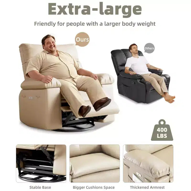 27 Sillón reclinable grande, mecedora giratoria 360 con calor y masaje (para sala de estar/dormitorio/cuarto de bebé)
