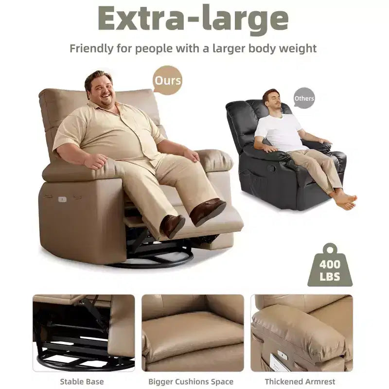 27 Sillón reclinable grande, mecedora giratoria 360 con calor y masaje (para sala de estar/dormitorio/cuarto de bebé)
