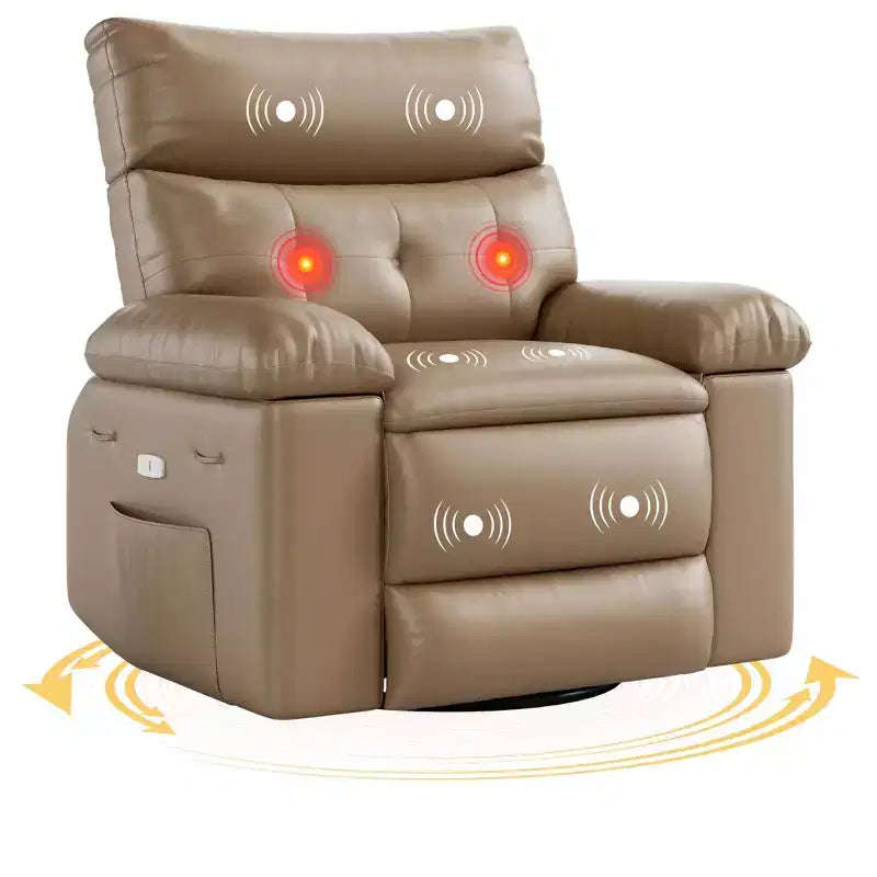27 Sillón reclinable grande, mecedora giratoria 360 con calor y masaje (para sala de estar/dormitorio/cuarto de bebé)