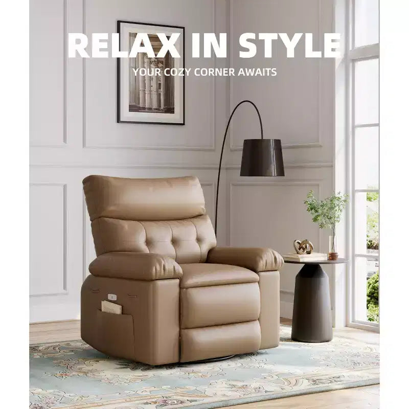 27 Sillón reclinable grande, mecedora giratoria 360 con calor y masaje (para sala de estar/dormitorio/cuarto de bebé)