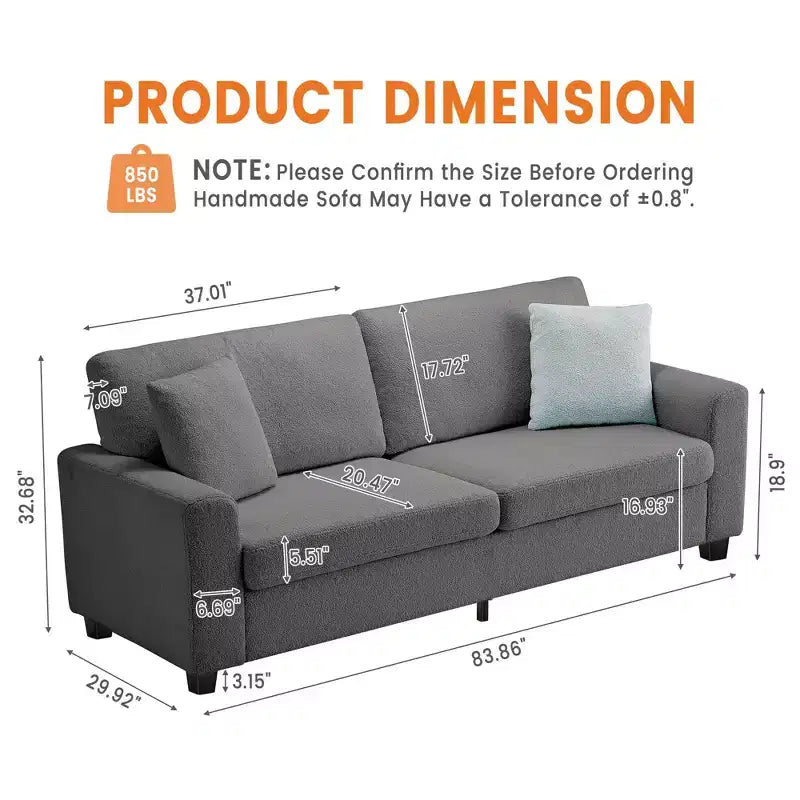 83 Sofá para sala de estar, cómodo sofá con asiento profundo, sofá moderno con reposabrazos anchos, funda extraíble, sofá de 3 plazas de forro polar tipo oso de peluche para dormitorio