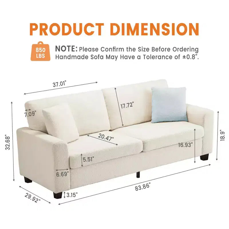 83 Sofá para sala de estar, cómodo sofá con asiento profundo, sofá moderno con reposabrazos anchos, funda extraíble, sofá de 3 plazas de forro polar tipo oso de peluche para dormitorio