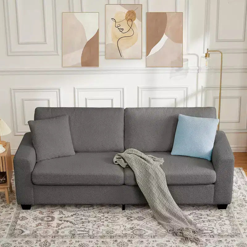 83 Sofá para sala de estar, cómodo sofá con asiento profundo, sofá moderno con reposabrazos anchos, funda extraíble, sofá de 3 plazas de forro polar tipo oso de peluche para dormitorio