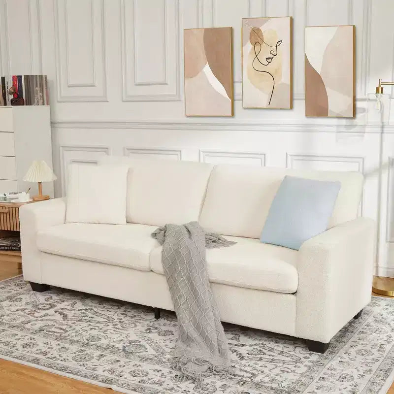 83 Sofá para sala de estar, cómodo sofá con asiento profundo, sofá moderno con reposabrazos anchos, funda extraíble, sofá de 3 plazas de forro polar tipo oso de peluche para dormitorio