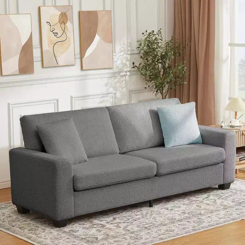 83 Sofá para sala de estar, cómodo sofá con asiento profundo, sofá moderno con reposabrazos anchos, funda extraíble, sofá de 3 plazas de forro polar tipo oso de peluche para dormitorio
