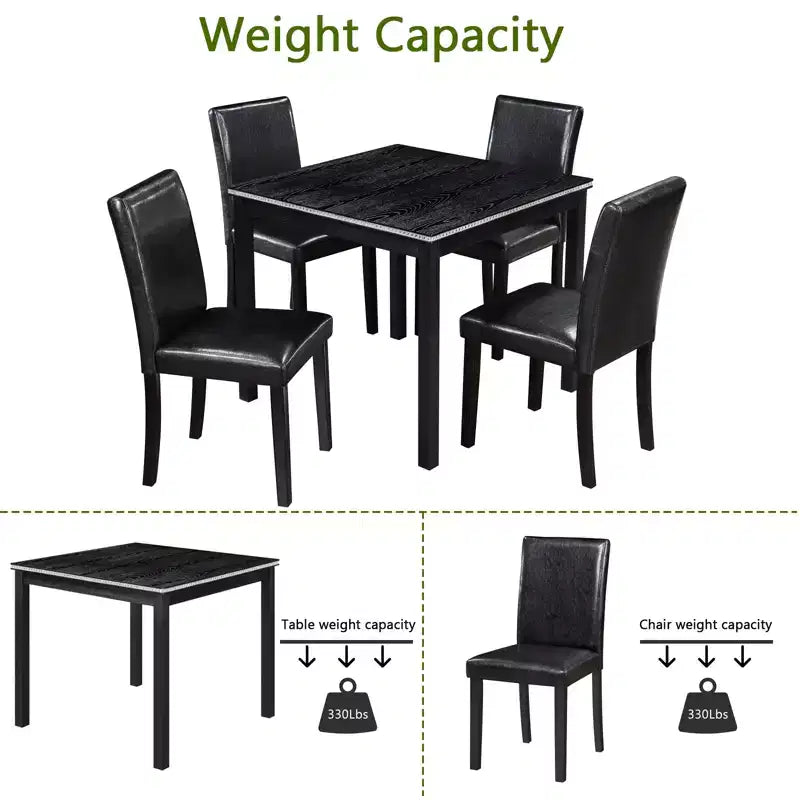 GDFStudio Jensen - Juego de comedor moderno de 5 piezas con sillas de madera de acacia y piel sintética, y mesa de comedor cuadrada