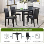 GDFStudio Jensen - Juego de comedor moderno de 5 piezas con sillas de madera de acacia y piel sintética, y mesa de comedor cuadrada