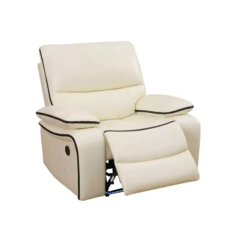 Sillón reclinable eléctrico MAYEERTY, sillón reclinable eléctrico de cuero regenerado con carga USB y respaldo ajustable para sala de estar, blanco roto