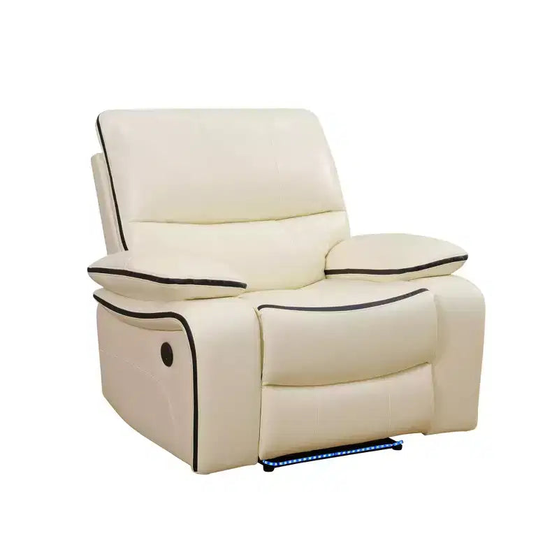 Sillón reclinable eléctrico MAYEERTY, sillón reclinable eléctrico de cuero regenerado con carga USB y respaldo ajustable para sala de estar, blanco roto