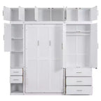 Mueble de cama Murphy con casilleros y armarios de almacenamiento con estantes, arcón de cama de plataforma oculta plegable de madera, blanco