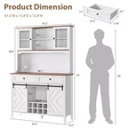 Mueble despensa alto de cocina de 183 cm, aparador independiente con puerta corrediza de granero y 2 cajones, mueble de barra de café de madera para sala de estar o cocina