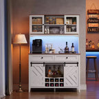 Mueble despensa alto de cocina de 183 cm, aparador independiente con puerta corrediza de granero y 2 cajones, mueble de barra de café de madera para sala de estar o cocina