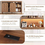 Mueble despensa alto de cocina de 183 cm, aparador independiente con puerta corrediza de granero y 2 cajones, mueble de barra de café de madera para sala de estar o cocina
