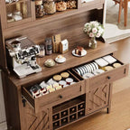 Mueble despensa alto de cocina de 183 cm, aparador independiente con puerta corrediza de granero y 2 cajones, mueble de barra de café de madera para sala de estar o cocina