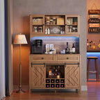 Mueble despensa alto de cocina de 183 cm, aparador independiente con puerta corrediza de granero y 2 cajones, mueble de barra de café de madera para sala de estar o cocina