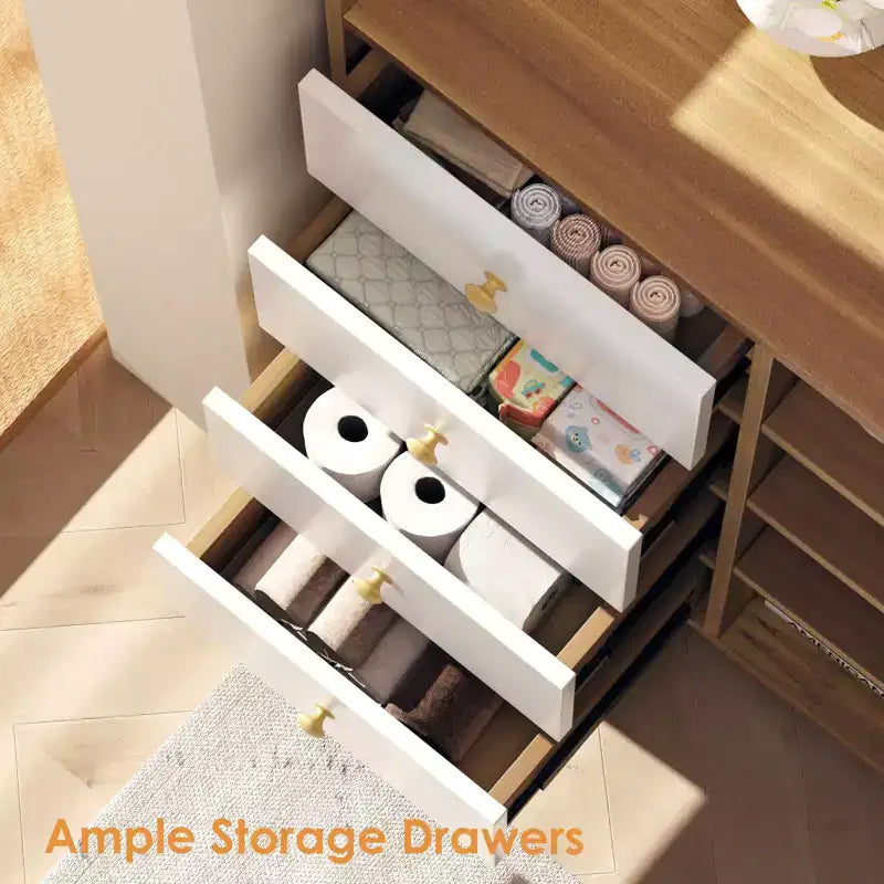 Armario de almacenamiento rústico para cocina de 55 pulgadas, aparador con cajones - Gabinete tipo bufé para cocina con puertas de vidrio y estantes ajustables