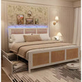 COZONY King Size Bed Frame with Headboard, Bohemian Rattan Platform Bed with Storage Drawers and LED Lighting, Complete Support System
