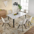 Mesa de Comedor FurnitureR para 4-6 Personas con Tablero Robusto de Impresión de Mármol Sintético Engrosado y Patas de Acero Metálico, Mesa Funcional para Cocina, Blanca