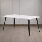 Mesa de Comedor FurnitureR para 4-6 Personas con Tablero Robusto de Impresión de Mármol Sintético Engrosado y Patas de Acero Metálico, Mesa Funcional para Cocina, Blanca