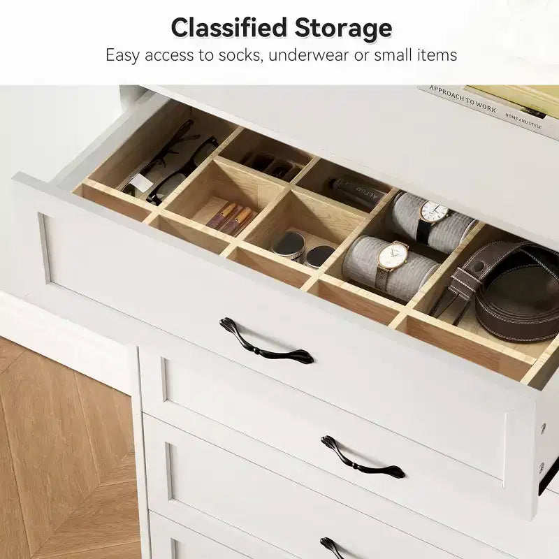 Cómoda de Madera de 6 Cajones para Dormitorio con Asas Metálicas Anchas, Cajonera Moderna de Estilo Rústico, Organizador de Almacenamiento para Dormitorio y Sala de Estar