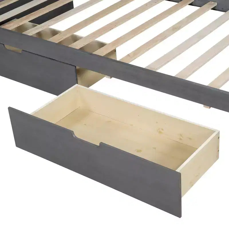 Estructura de diván individual con cajones de almacenamiento, diván de esquina en forma de L estilo rústico para dormitorio, gris