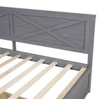 Estructura de diván individual con cajones de almacenamiento, diván de esquina en forma de L estilo rústico para dormitorio, gris