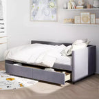 Cama de plataforma en forma de L Whisen Twin Size con almacenamiento envolvente y cajones, construcción robusta y duradera