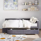 Cama de plataforma en forma de L Whisen Twin Size con almacenamiento envolvente y cajones, construcción robusta y duradera