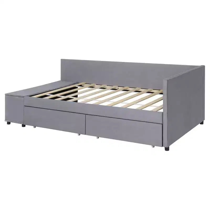 Cama de plataforma en forma de L Whisen Twin Size con almacenamiento envolvente y cajones, construcción robusta y duradera