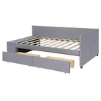 Cama de plataforma en forma de L Whisen Twin Size con almacenamiento envolvente y cajones, construcción robusta y duradera