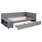 Cama de plataforma en forma de L Whisen Twin Size con almacenamiento envolvente y cajones, construcción robusta y duradera