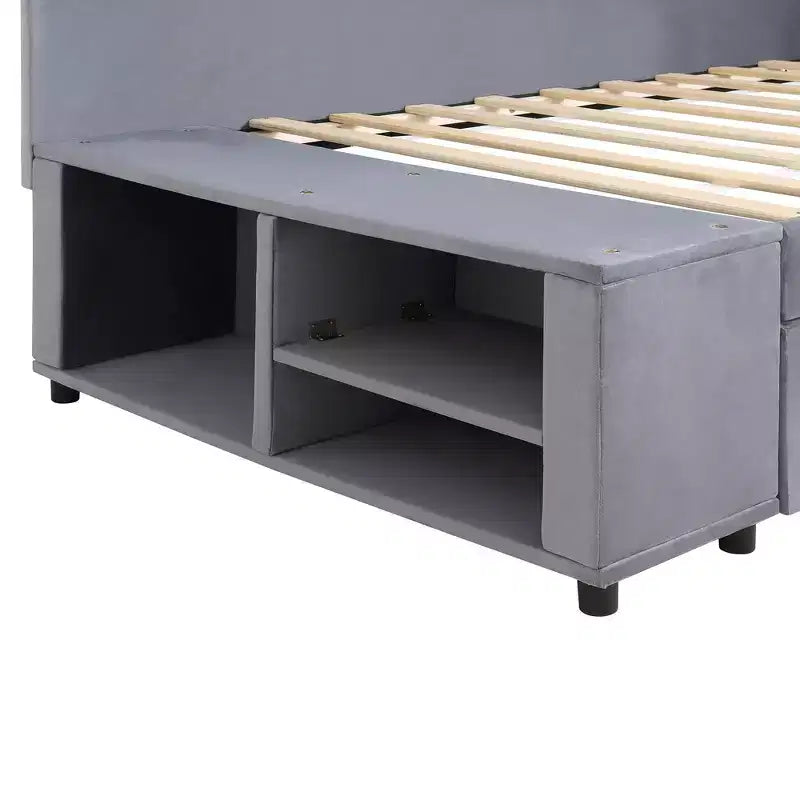 Cama de plataforma en forma de L Whisen Twin Size con almacenamiento envolvente y cajones, construcción robusta y duradera